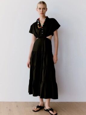 Zara Black Cutout Tiered Maxi Dress